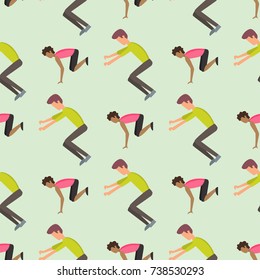 Fitness sport parkour people seamless pattern background person jumping extreme running danger gymnastics exercising vector illustration