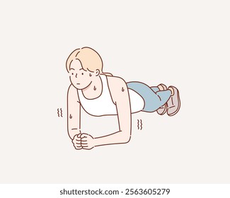 fitness, sport, training and lifestyle concept - woman doing exercises.Hand drawn style vector design illustrations.	