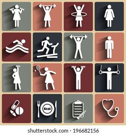 Fitness, sport vector flat icons set