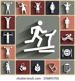 Fitness, sport vector flat icons set