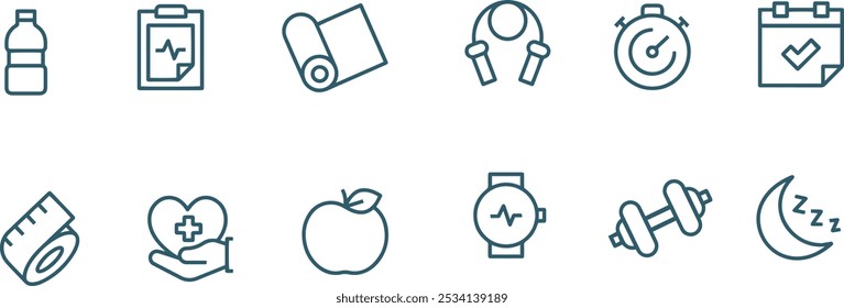 fitness and sport vector line icons set , gym