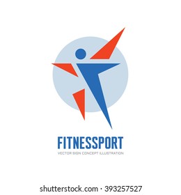 Fitness Sport - vector logo concept illustration. Human character. Abstract man figure. People icon. Sport sign. Positive dance.