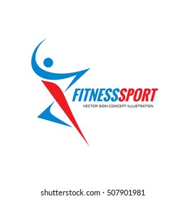 Fitness Sport - vector logo template concept illustration. Human character. Abstract running man figure. People sign. Positive dance. Design element. 