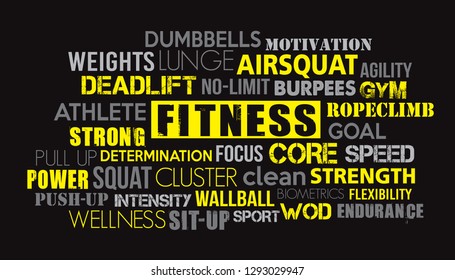 Fitness sport word cloud concept text is outline