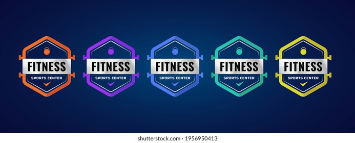 Fitness sports center logo badge template. Colorful design with sport element. Vector illustration.