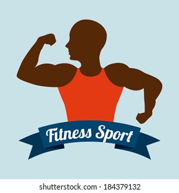 Fitness and sports design over blue background, vector illustration