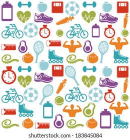 Fitness and sports design over pattern background, vector illustration