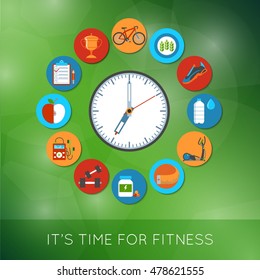 Fitness And Sports Equipment Concept Icons Set. Vector illustration