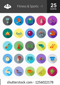 Fitness & Sports Flat Long Shadow Icons