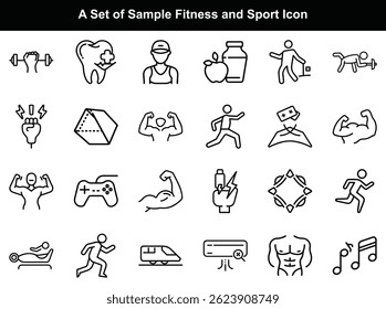 Fitness e Esportes Icon Set Ginásio Treino Atletismo Atividade Física Símbolos