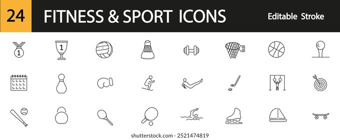 Fitness and sports icons. Editable stroke.