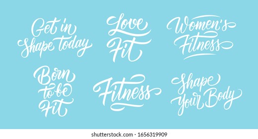 Fitness and Sports motivational quotes set. Hand drawn lettering collection. Creative typography for prints, posters, cards, t-shirts and sport clothes. Vector illustration.