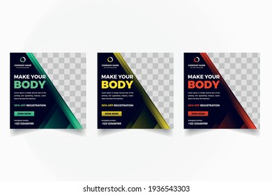 Fitness Sports Premium Banner Template Design. Gym Social Media Post Banner Design. Sports Gym Banner.