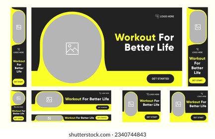 Fitness and Sports social media post banner, fitness gym social media post banner design, editable vector eps 10 file format