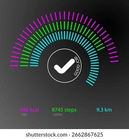 Fitness Statistics Dashboard Showing Calories Steps And Distance With Colorful Progress Bars