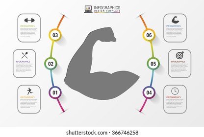 Fitness statistics and infographics with biceps. Vector illustration