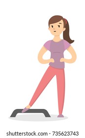 Fitness with stepper. Girl doing exercises on white background.