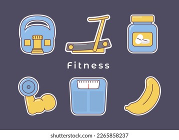 fitness stickers. icon vector flat style design with outline