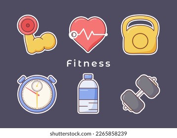 fitness stickers. icon vector flat style design with outline