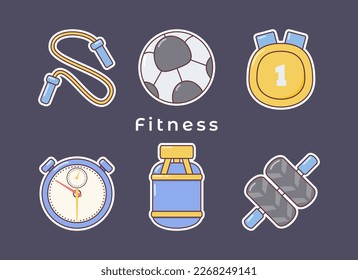 fitness stickers. icon vector flat style design with outline