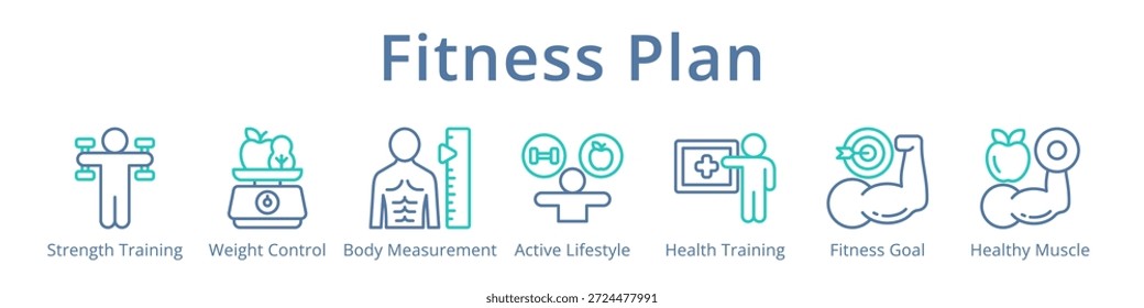 Fitness y Entrenamiento de Fuerza Plan Metas de Entrenamiento e Iconos de Ejercicio de Salud Corporal