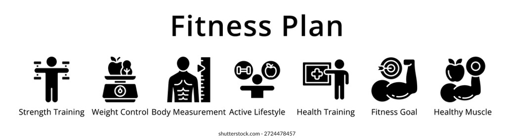 Fitness e Força Plano de Treinamento Objetivos de treino e Ícones de Exercício de Saúde Corporal