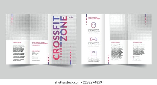 Fitness Studio trifold brochure template. A clean, modern, and high-quality design tri fold brochure vector design. Editable and customize template brochure