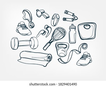 fitness stuff vector single one line isolated design element