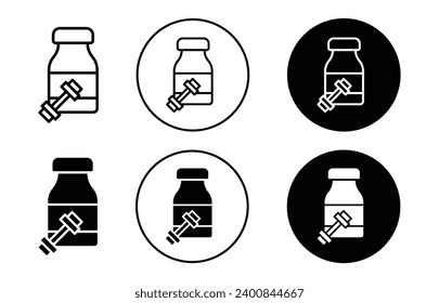 Fitness supplement icon. bodybuilding gym exercise workout protein supplement powder jar for weight or muscle gain training  logo vector. dietary vitamin whey protein dry powder bottle container 