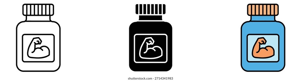 Vector del icono del suplemento de la aptitud. símbolo de la aptitud, de la fuerza, y de la nutrición del levantamiento de pesas. Ilustración vectorial.
