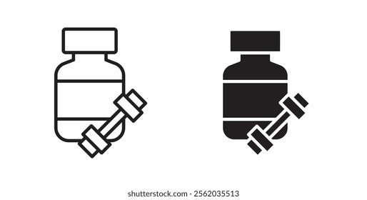 Fitness supplement icons in flat and line style set.