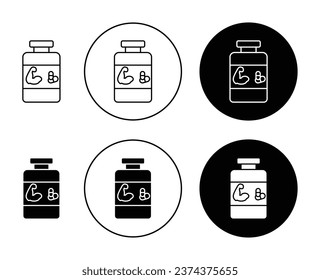 Fitness supplement vector icon set. Health nutrition pill bottle icon for ui designs.