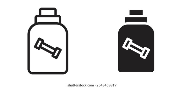 Fitness supplement vector icon set in black.