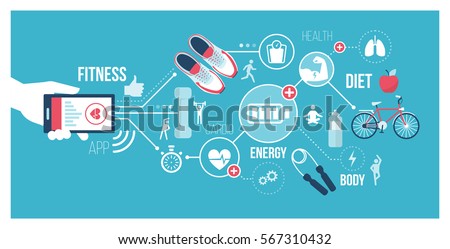 Fitness and technology concept: user connecting with a smartphone and using sports and healthcare apps