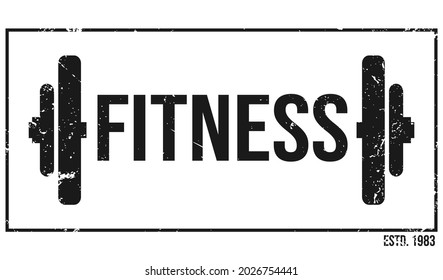 Fitness text between barbell weights, workout fitness bodybuilding concept design for fashion graphics, posters, t shirt prints etc