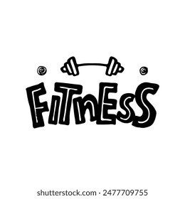 Texto de fitness. Composición de letras con pesos sobre fondo aislado. Diseño de texto deportivo. Afiche tipográfico de Vector.