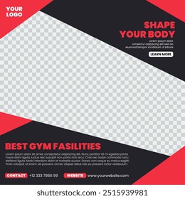 Fitness Themed Social Media Template Design and Red Black Colors