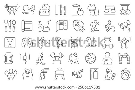 Fitness thin line icons set. Fitness vector symbol and icons.