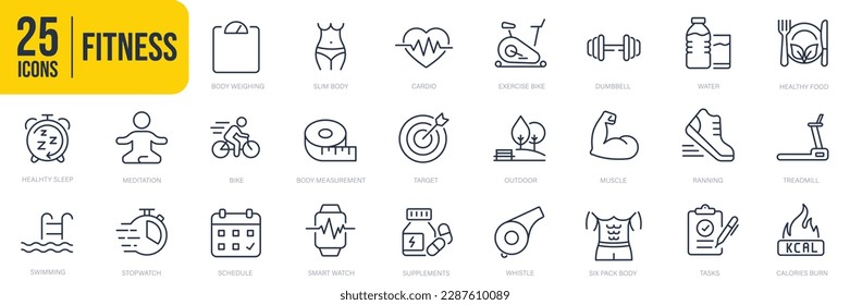 Fitness thin line icons. For website marketing design, logo, app, template, ui, etc. Vector illustration.