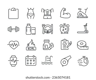 Fitness thin line icons. For website marketing design, logo, app, template, ui, etc. Vector illustration.