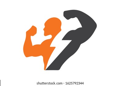 Fitness Thunder Body Building Logo Concept silhouette