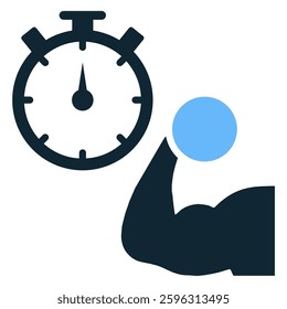 Fitness timer icon vector symbolizing time tracking for workouts and exercise routines. Perfect for gym, training, sports, and fitness-related designs.