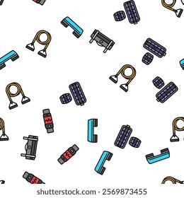 fitness tool dumbbell kettlebell vector seamless pattern thin line illustration