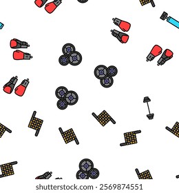 fitness tool dumbbell kettlebell vector seamless pattern thin line illustration