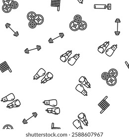 fitness tool dumbbell kettlebell vector seamless pattern thin line illustration