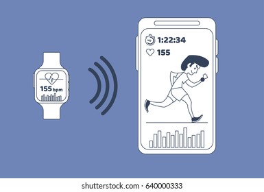Fitness tracker app graphic user interface for smartwatch and smartphone - illustration
