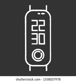 Fitness tracker clock function chalk icon. Modern wellness equipment with time measurement option. Trendy active lifestyle device with electronic smartwatch. Isolated vector chalkboard illustration