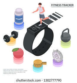 Fitness tracker concept background. Isometric illustration of fitness tracker vector concept background for web design