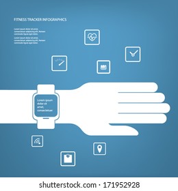 Fitness tracker concept illustration infographics with applications icons in space. Eps10 vector illustration