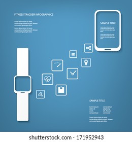 Fitness tracker concept illustration infographics with applications icons in space. Eps10 vector illustration